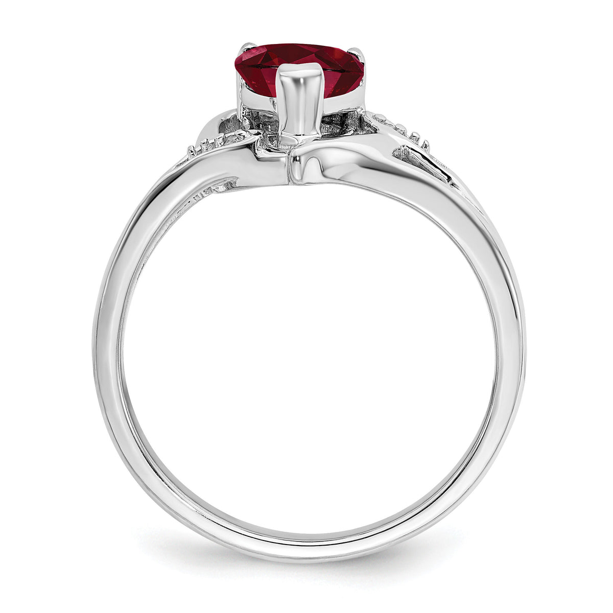 14k White Gold Created Ruby and Diamond Heart Ring-RM7153