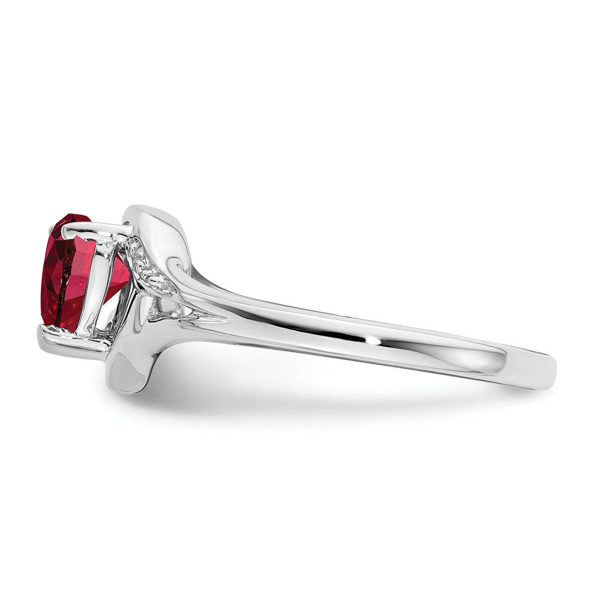 14k White Gold Created Ruby and Diamond Heart Ring-RM7153