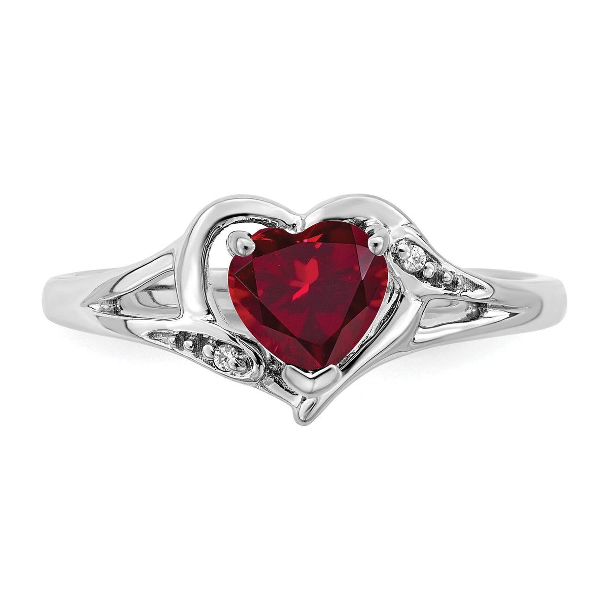 14k White Gold Created Ruby and Diamond Heart Ring-RM7153