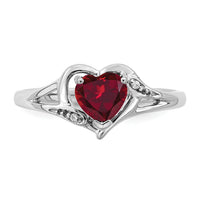 14k White Gold Created Ruby and Diamond Heart Ring-RM7153