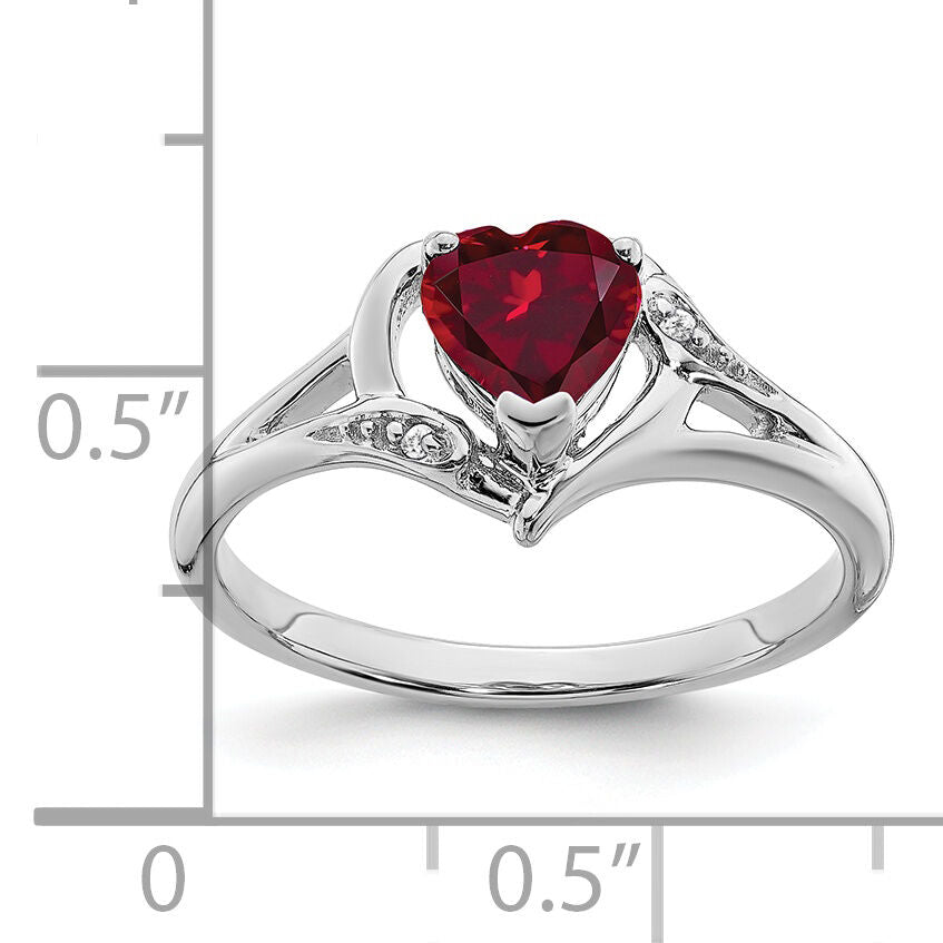 14k White Gold Created Ruby and Diamond Heart Ring-RM7153