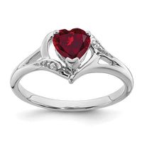 14k White Gold Created Ruby and Diamond Heart Ring-RM7153