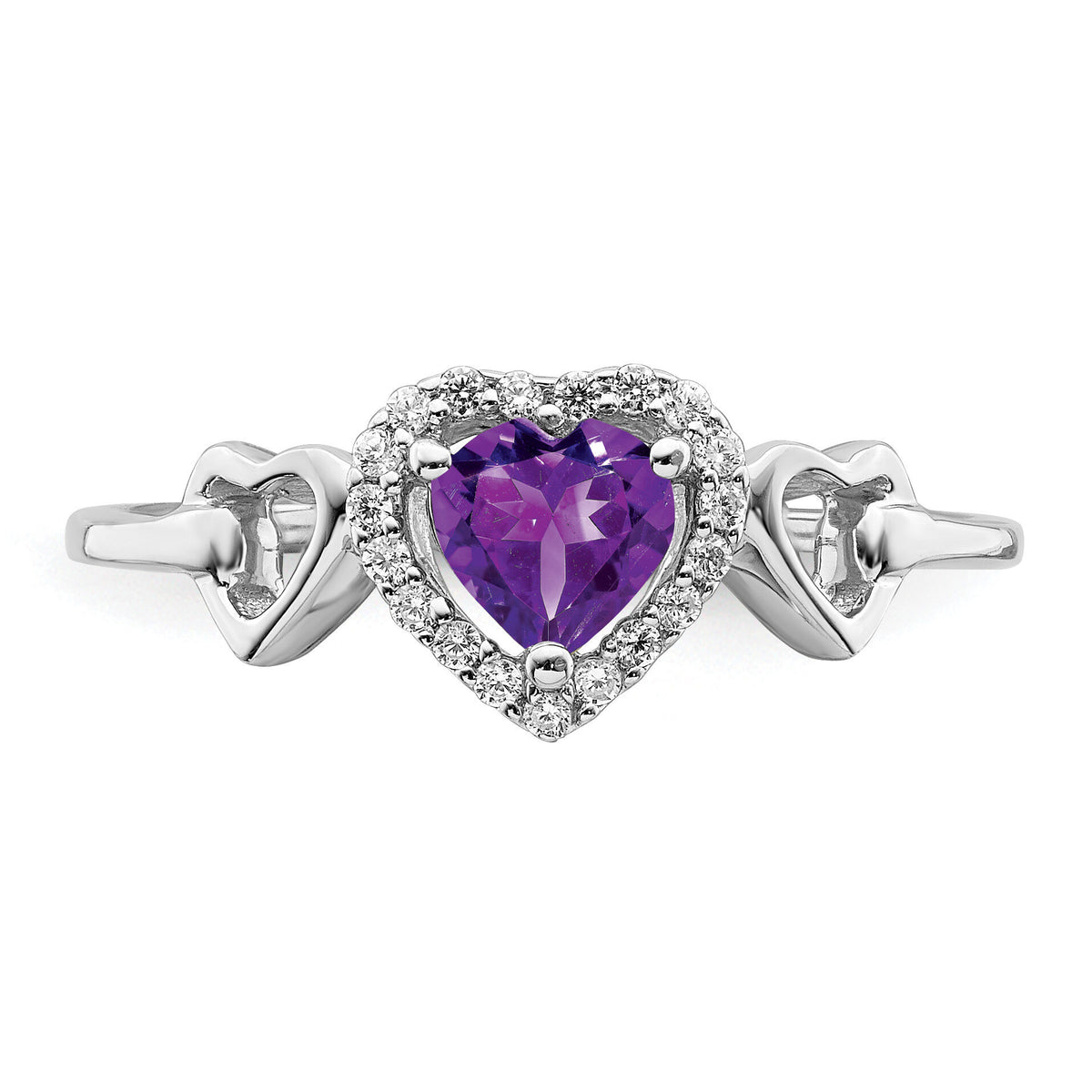 14k White Gold Amethyst and Diamond Heart Ring-RM7154