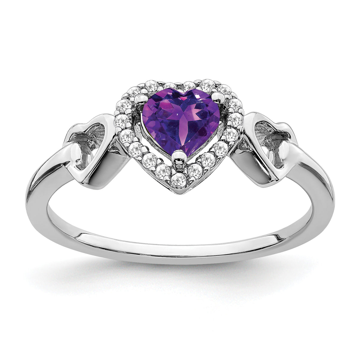 14k White Gold Amethyst and Diamond Heart Ring-RM7154