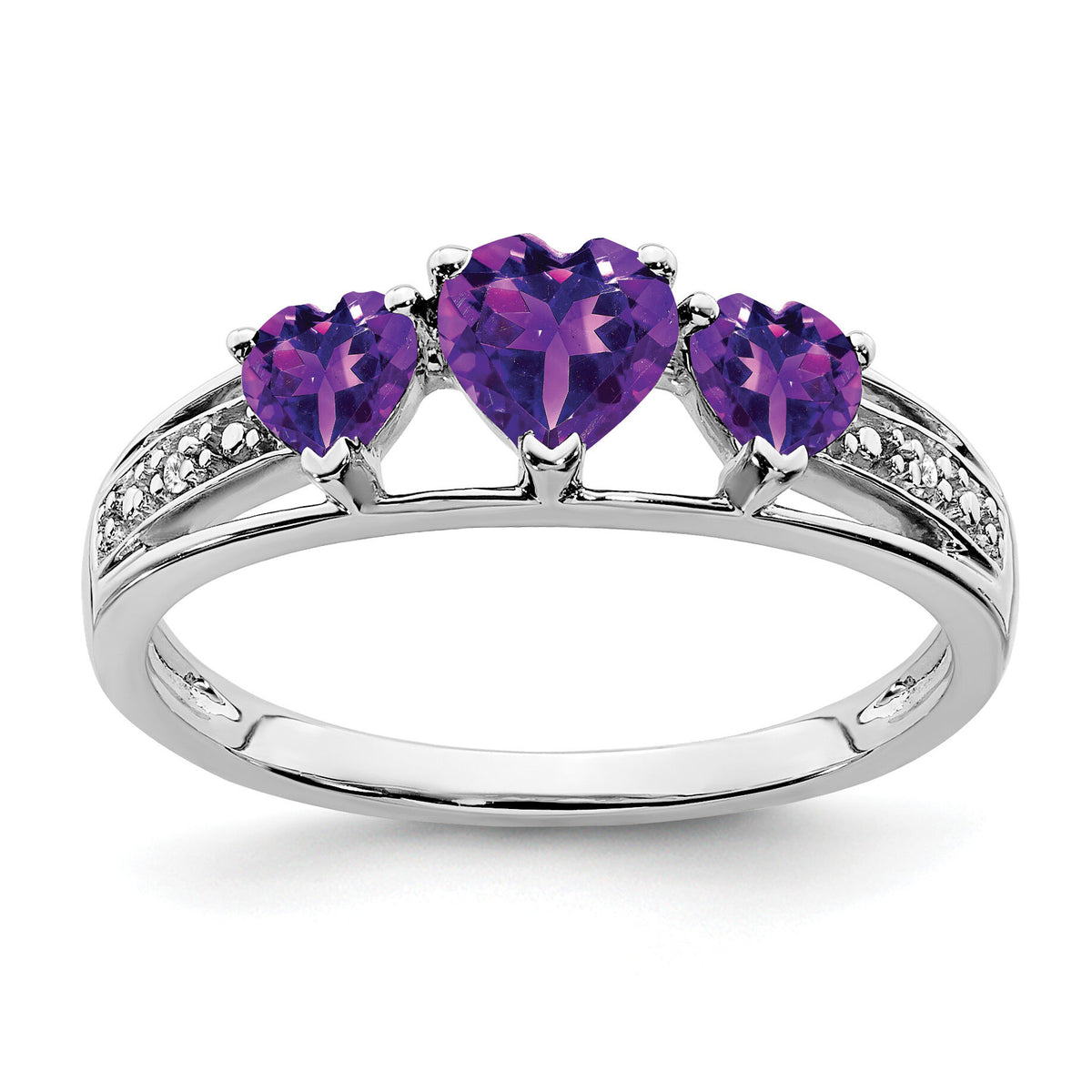 14k White Gold Amethyst and Diamond Heart Ring-RM7155