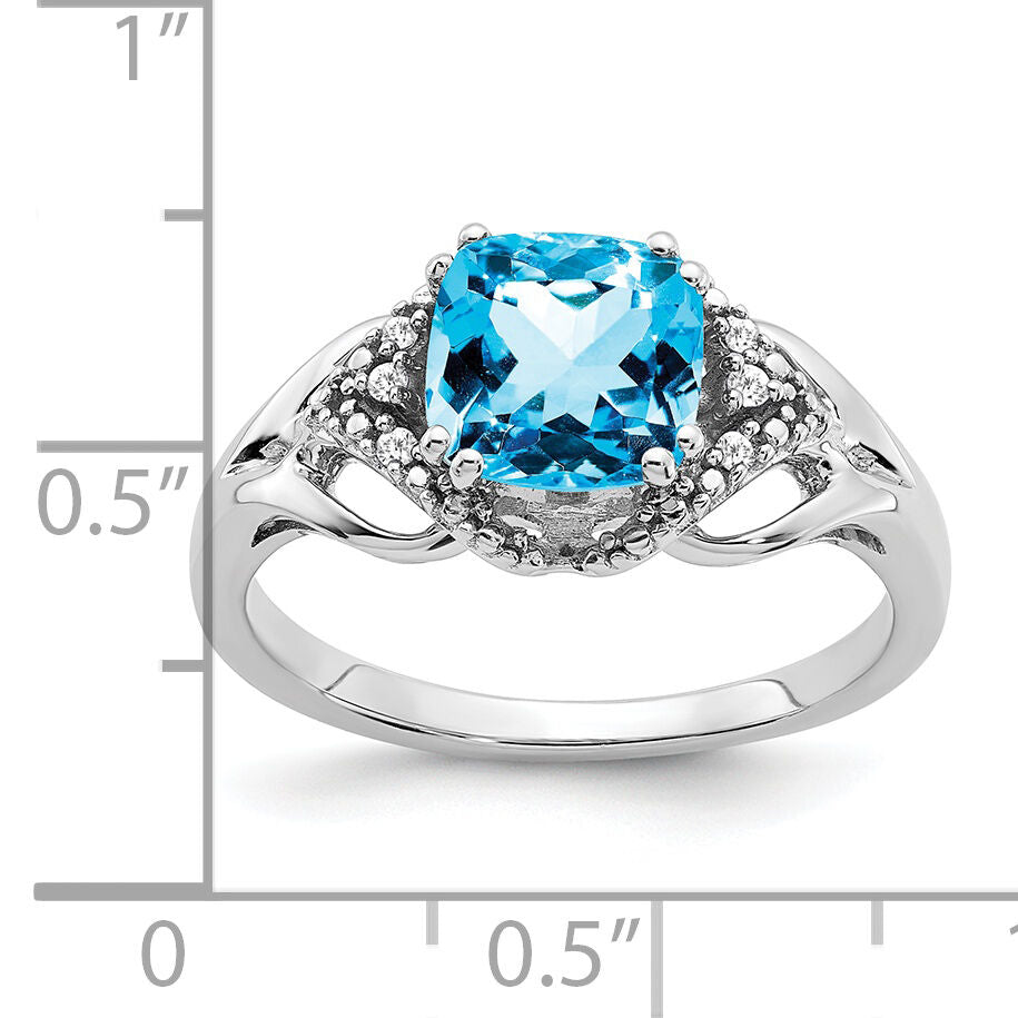 14k White Gold Blue Topaz and Diamond Ring-RM7157