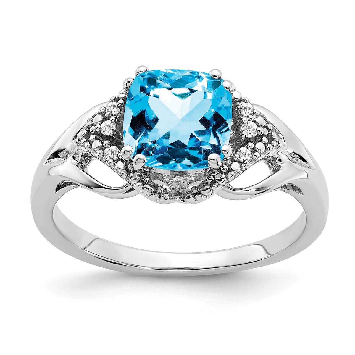 14k White Gold Blue Topaz and Diamond Ring-RM7157