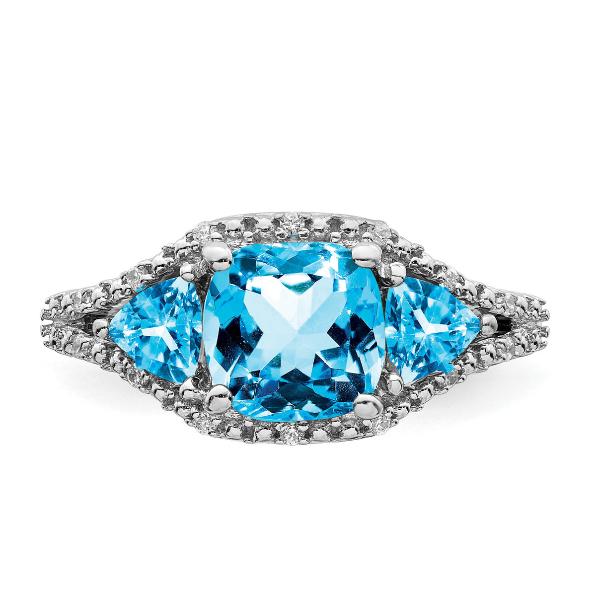 14k White Gold Blue Topaz and Diamond Ring-RM7159