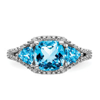 14k White Gold Blue Topaz and Diamond Ring-RM7159