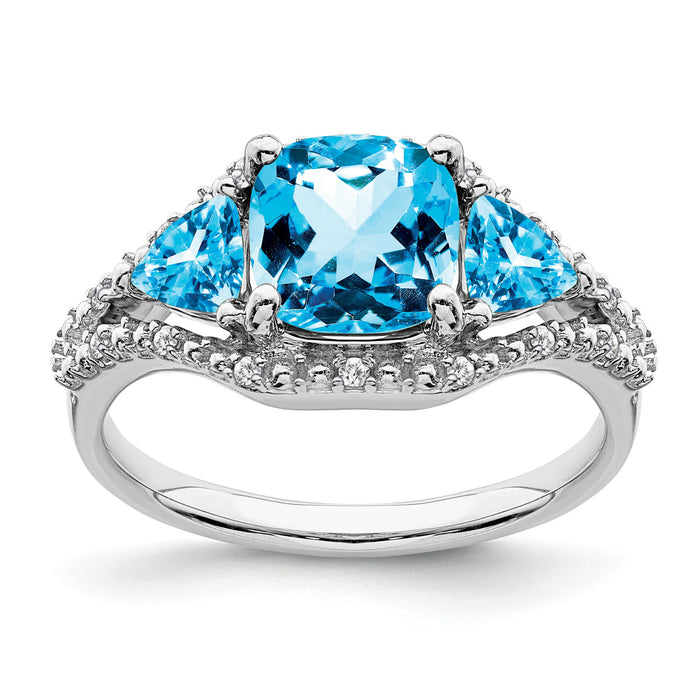 14k White Gold Blue Topaz and Diamond Ring-RM7159