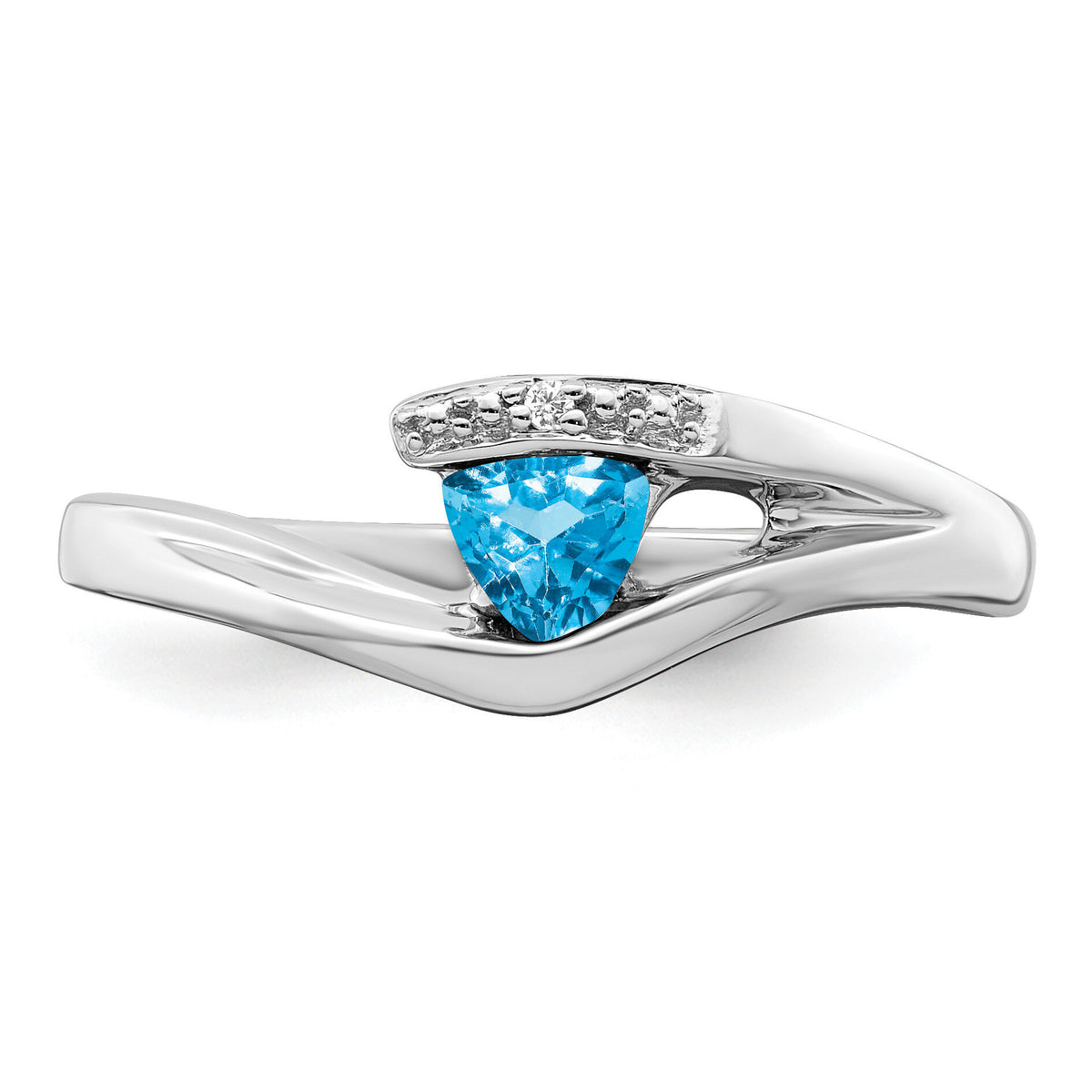 14k White Gold Trillion Blue Topaz and Diamond Ring-RM7160