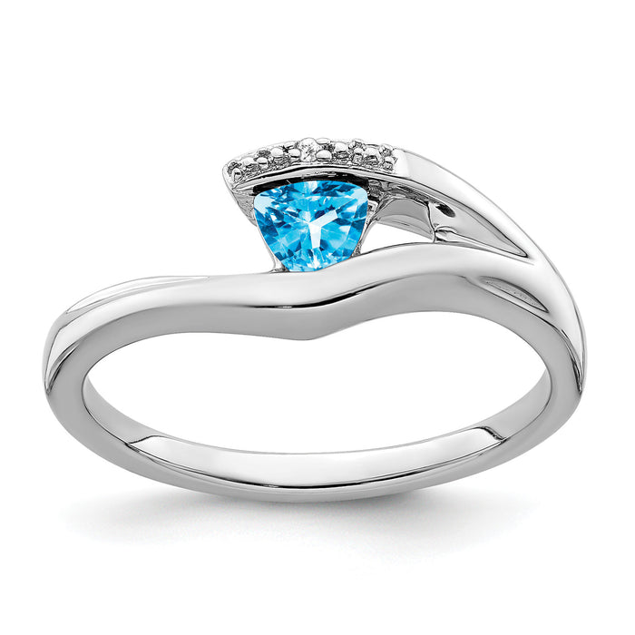 14k White Gold Trillion Blue Topaz and Diamond Ring-RM7160