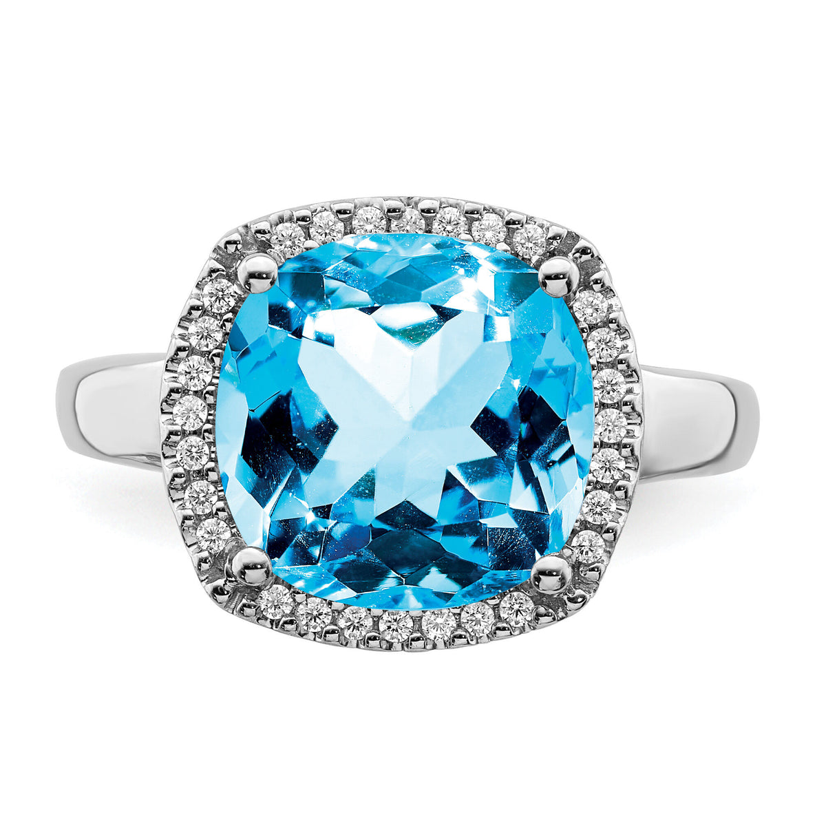 14k White Gold Blue Topaz and Diamond Ring-RM7161