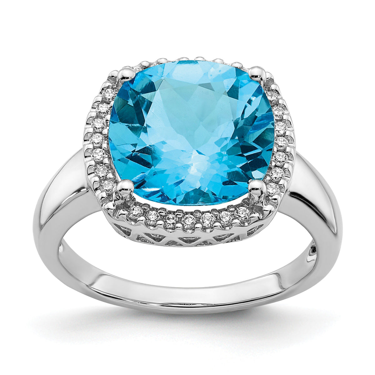 14k White Gold Blue Topaz and Diamond Ring-RM7161