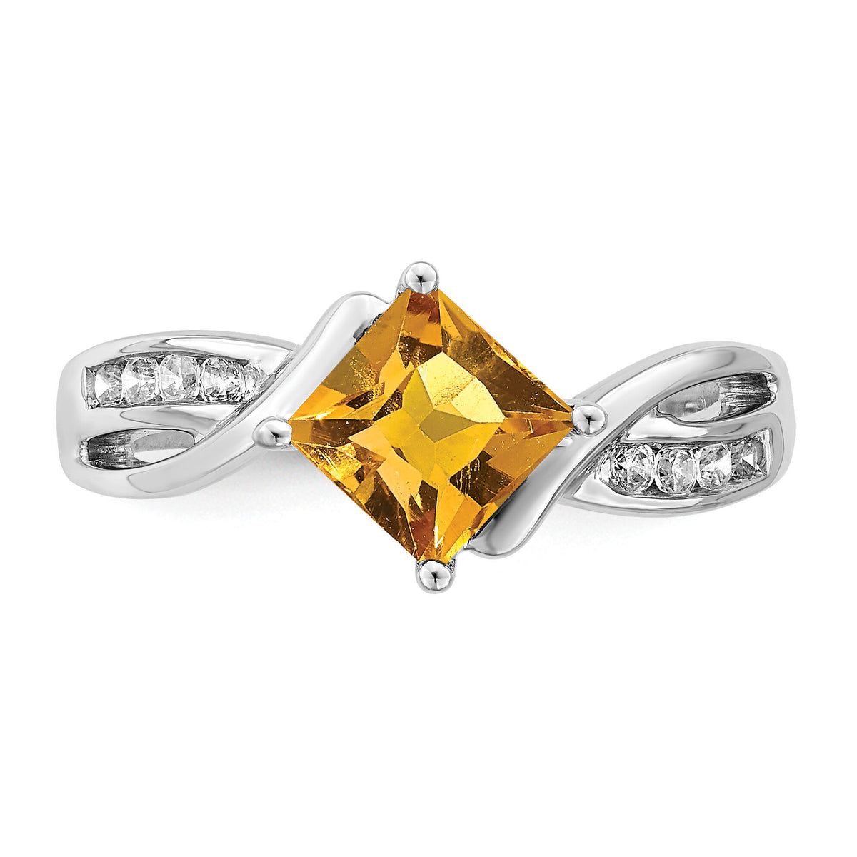 14k White Gold Square Citrine and Diamond Ring-RM7166