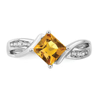 14k White Gold Square Citrine and Diamond Ring-RM7166