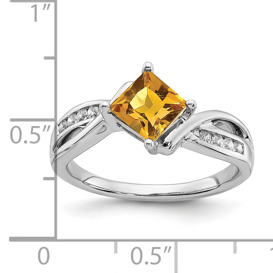 14k White Gold Square Citrine and Diamond Ring-RM7166