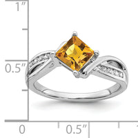 14k White Gold Square Citrine and Diamond Ring-RM7166