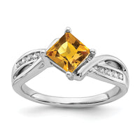 14k White Gold Square Citrine and Diamond Ring-RM7166