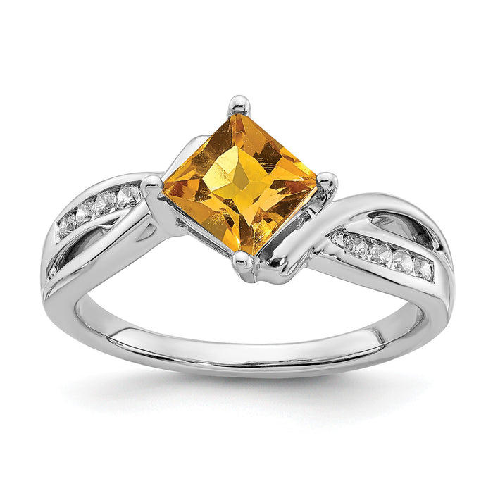 14k White Gold Square Citrine and Diamond Ring-RM7166