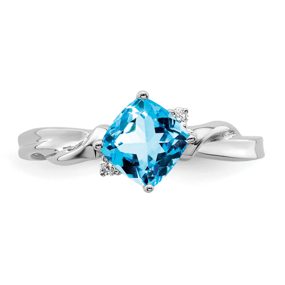 14k White Gold Cushion Blue Topaz and Diamond Ring-RM7167