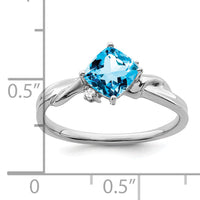 14k White Gold Cushion Blue Topaz and Diamond Ring-RM7167
