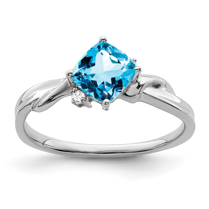 14k White Gold Cushion Blue Topaz and Diamond Ring-RM7167
