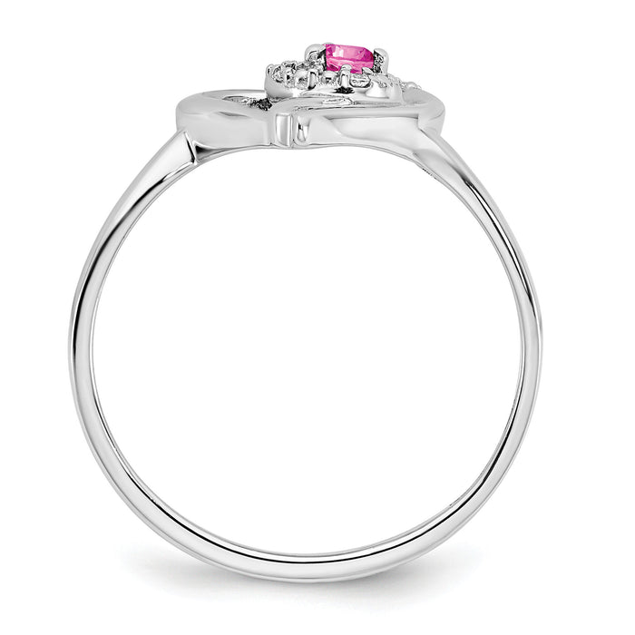 14k White Gold Created Pink Sapphire and Diamond Heart Ring-RM7173