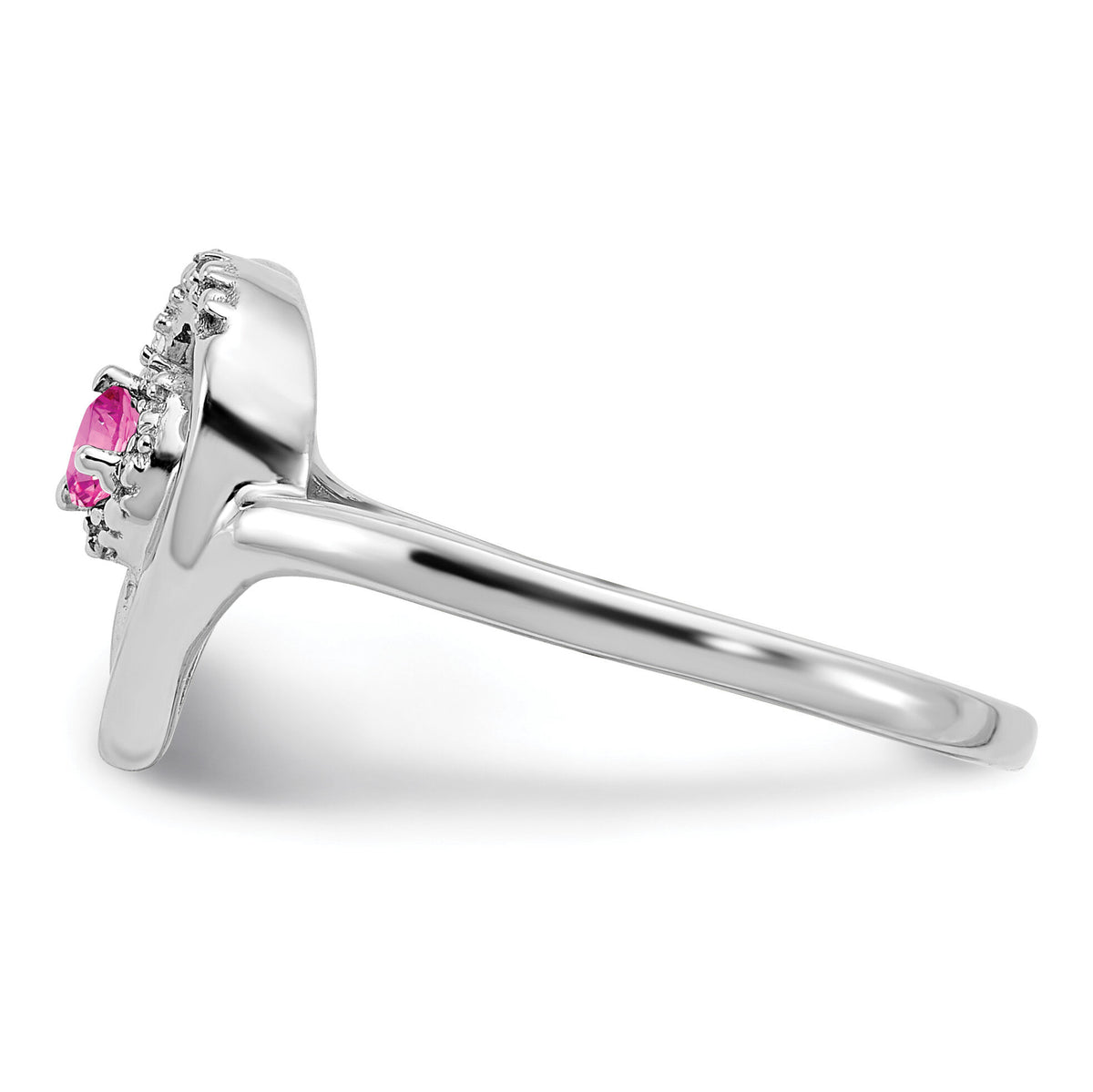 14k White Gold Created Pink Sapphire and Diamond Heart Ring-RM7173
