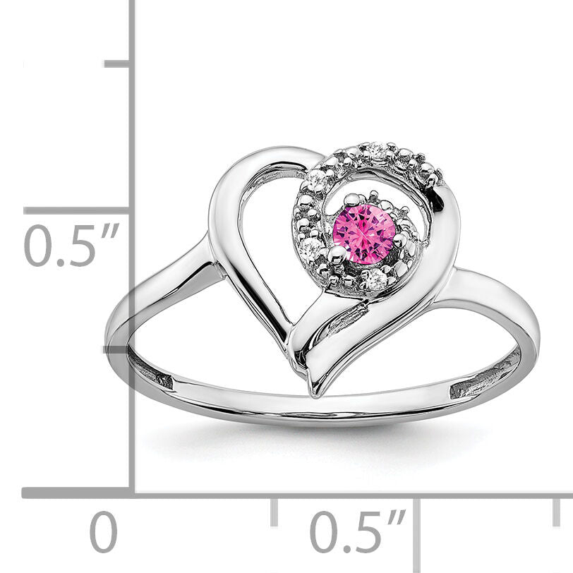 14k White Gold Created Pink Sapphire and Diamond Heart Ring-RM7173