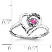 14k White Gold Created Pink Sapphire and Diamond Heart Ring-RM7173