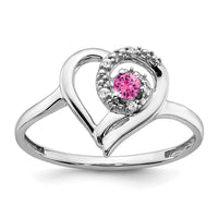 14k White Gold Created Pink Sapphire and Diamond Heart Ring-RM7173