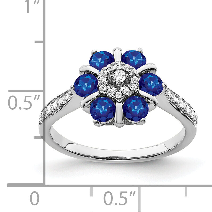 14k White Gold Sapphire and Diamond Floral Ring-RM7192