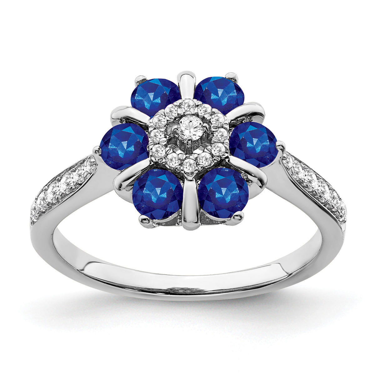 14k White Gold Sapphire and Diamond Floral Ring-RM7192