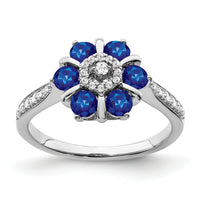 14k White Gold Sapphire and Diamond Floral Ring-RM7192