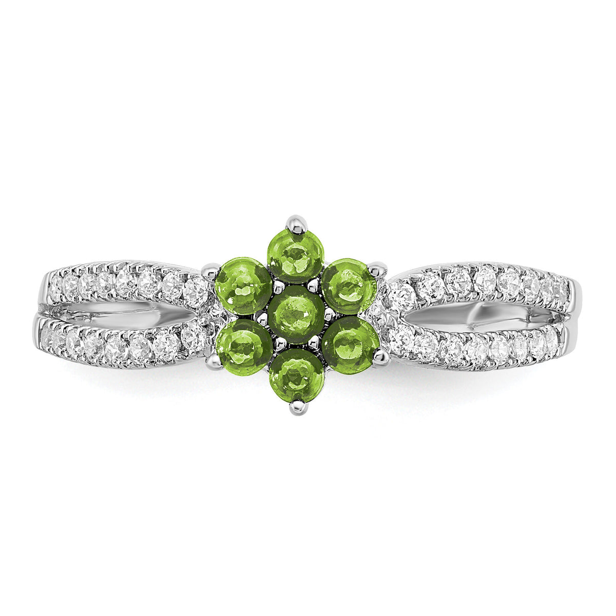 14k White Gold Peridot and Diamond Floral Ring-RM7199