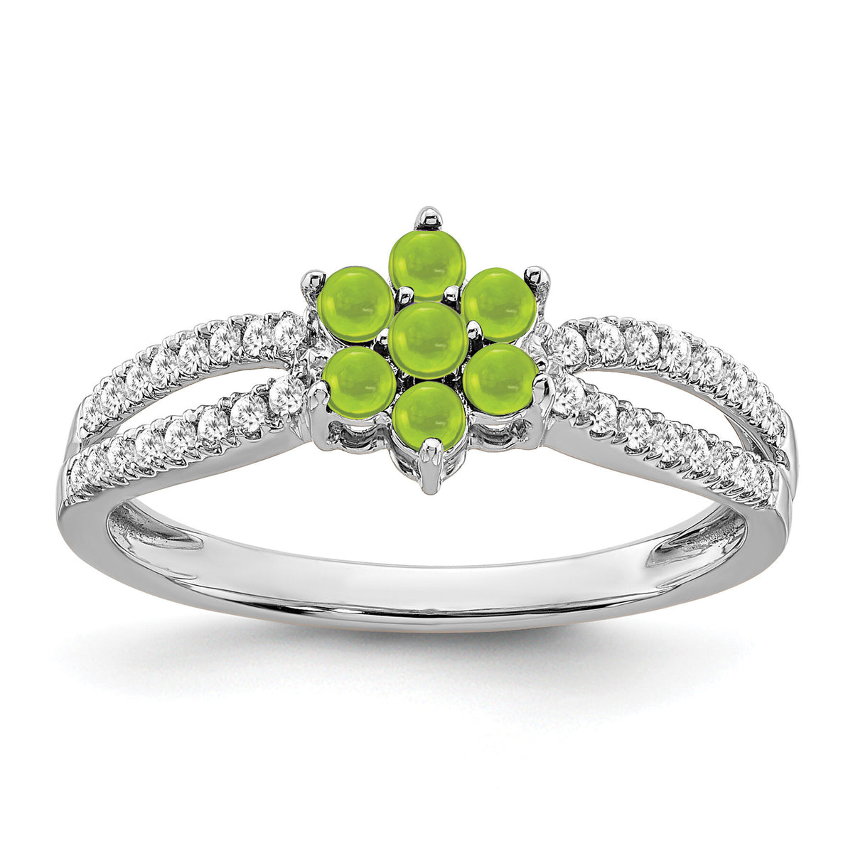 14k White Gold Peridot and Diamond Floral Ring-RM7199