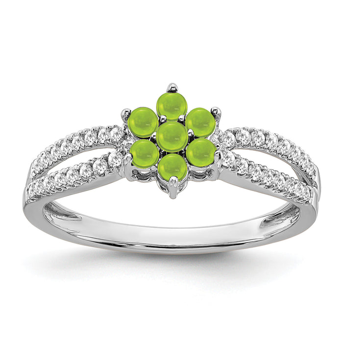 14k White Gold Peridot and Diamond Floral Ring-RM7199