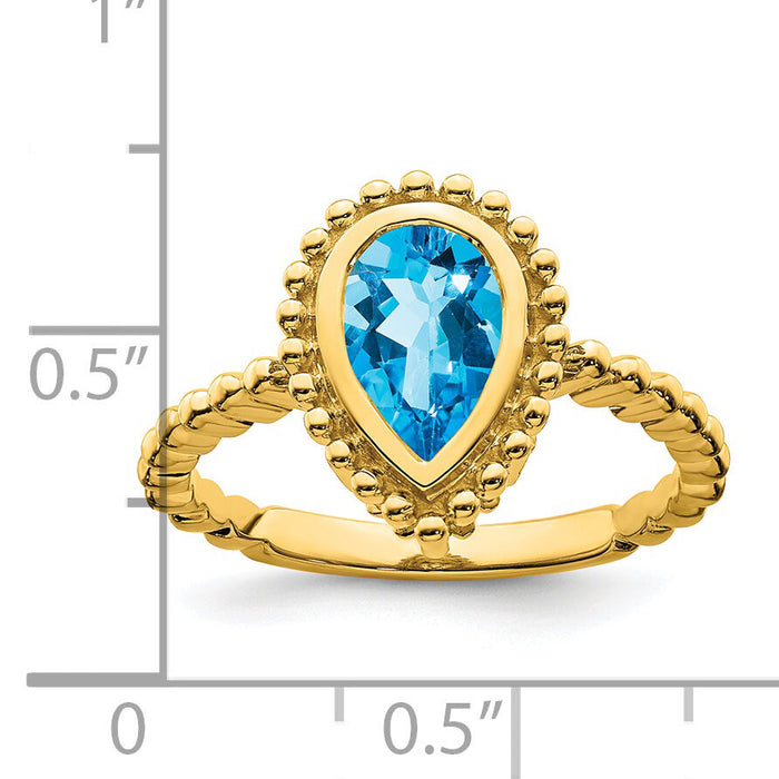14k Pear Blue Topaz Ring-RM7203
