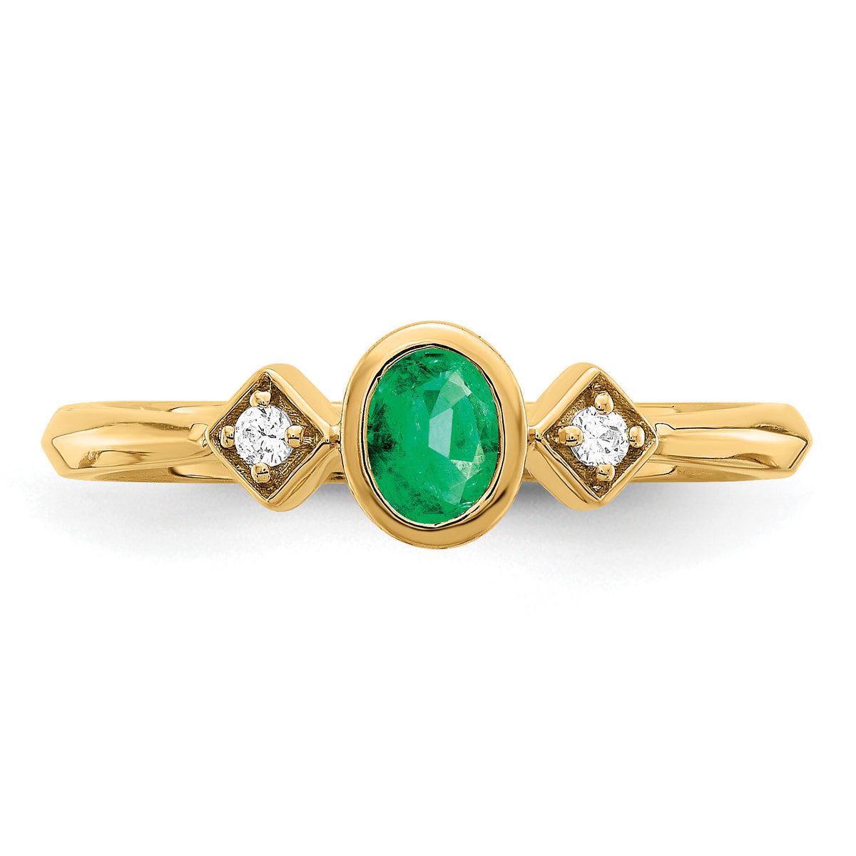 14k Oval Bezel Emerald and Diamond Ring-RM7235
