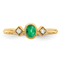 14k Oval Bezel Emerald and Diamond Ring-RM7235