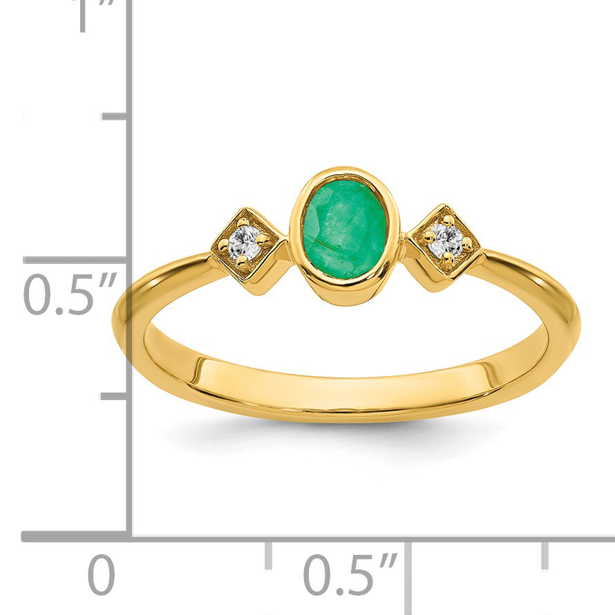 14k Oval Bezel Emerald and Diamond Ring-RM7235