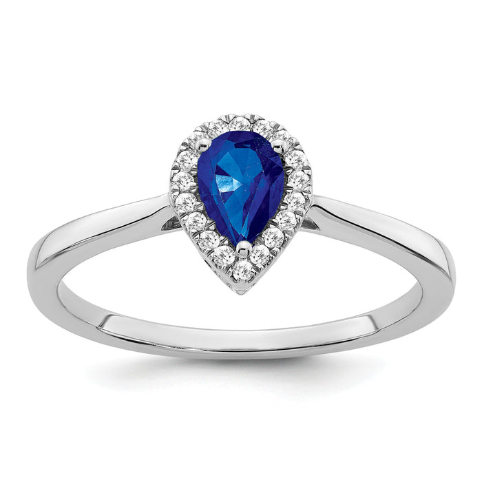 14k White Gold Pear Sapphire and Diamond Halo Ring-RM7237