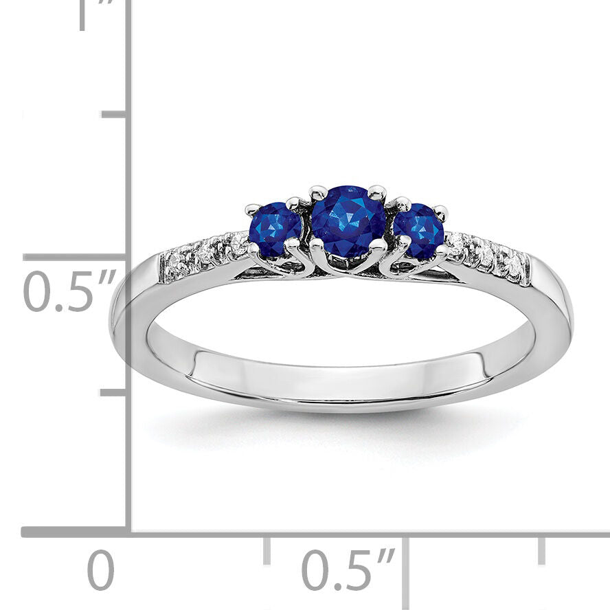 14k White Gold Sapphire and Diamond 3-stone Ring-RM7238