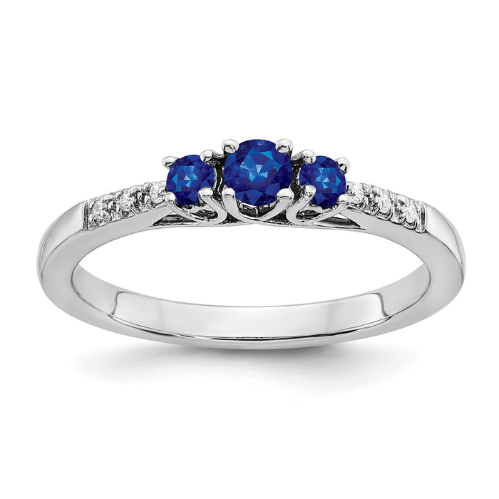 14k White Gold Sapphire and Diamond 3-stone Ring-RM7238