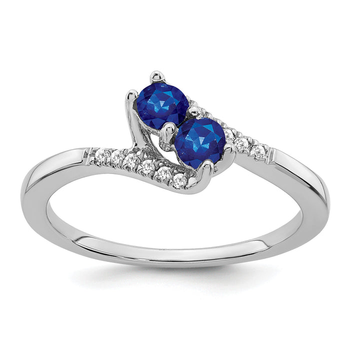 14k White Gold Sapphire and Diamond 2-stone Bypass Ring-RM7239