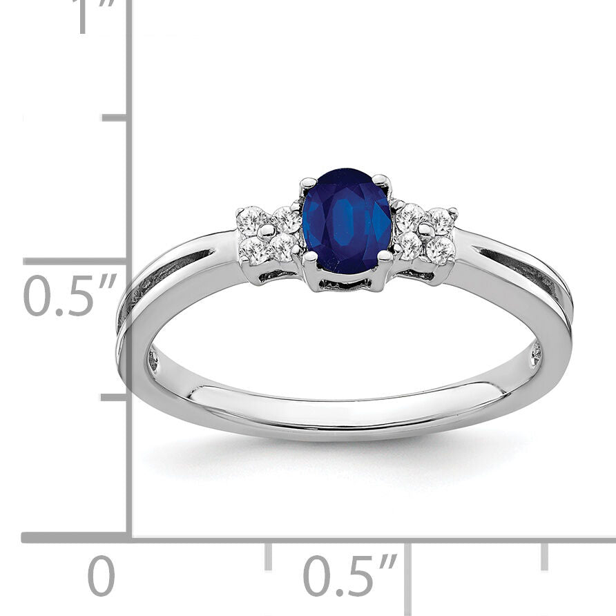 14k White Gold Oval Sapphire and Diamond Ring-RM7240