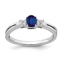 14k White Gold Oval Sapphire and Diamond Ring-RM7240