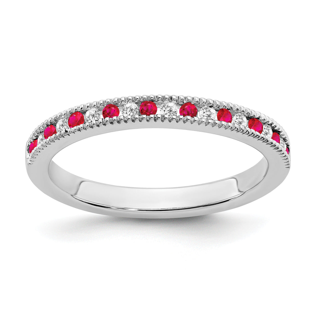 14k White Gold Ruby and Diamond Band-RM7245