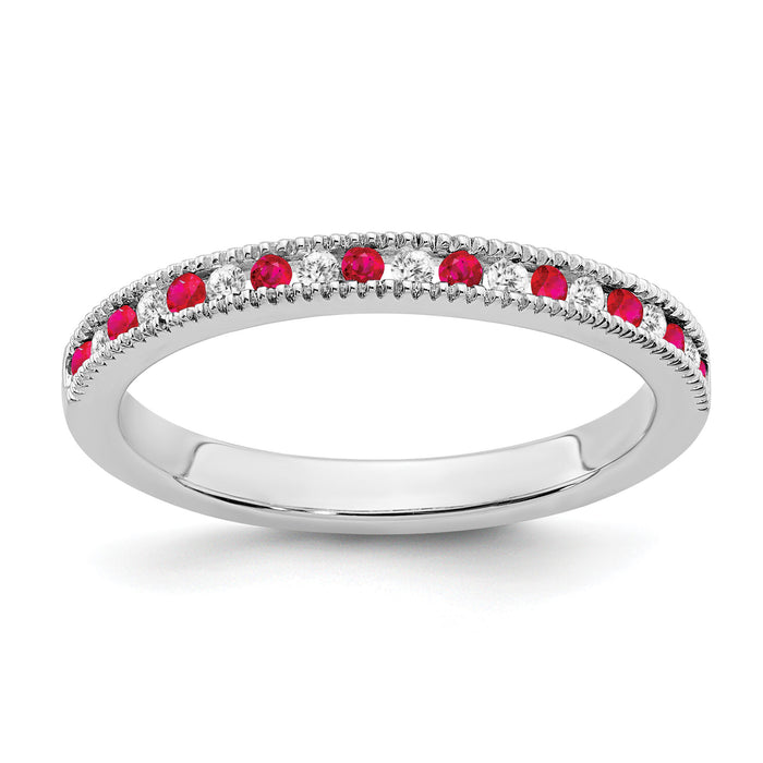 14k White Gold Ruby and Diamond Band-RM7245